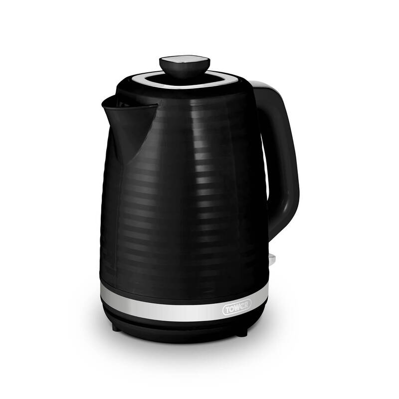 ​​​TOWER T10077BLK Saturn Kettle with Quick Boil, 1.7L, 3000W, Black with Chrome Acce