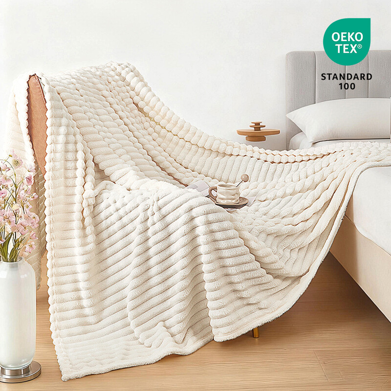 XLLX Kuschelige flauschige Decke, Gestreifte Flanelldecke, Couchdecke, Warme Überwurfdecke, Sofadecke, Vielseitige Decke für Bett, Sofa, Schlafzimmer, Büro, Superweiche Decke, Weiß 180x200 cm