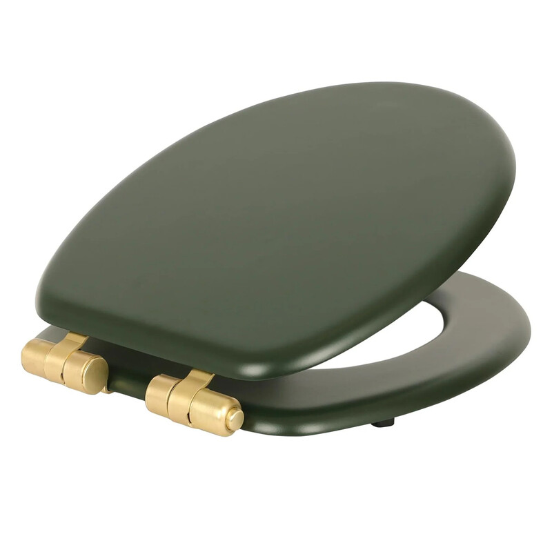 Harbour Housewares Green Soft Close Wooden Toilet Seat - /Gold - Pack Of 1 | Oval-Shaped Antibacterial Loo Lid With Easy Install Universal Hinges, Fixings & Fittings For Bathroom Toilet Replacement - Image 5