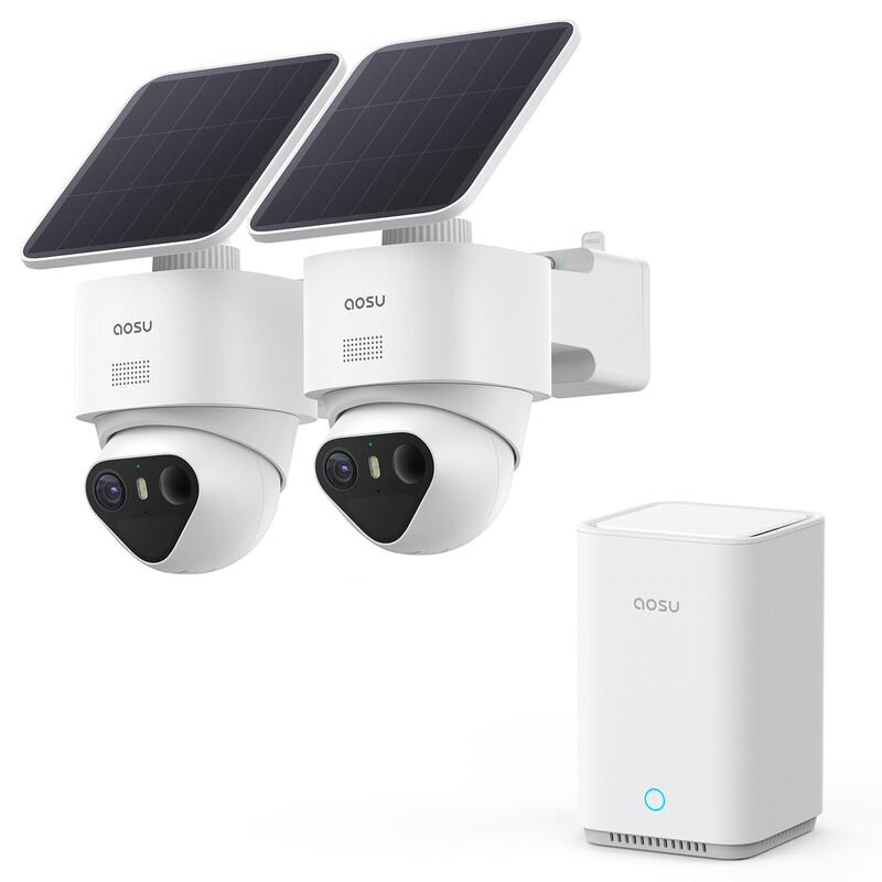 AOSU T2 Ultra 4K UHD Buitenbewakingscamera Zonne-energie Accu voor AOSUBase, 2-Cam Kit, TrueColor Nachtzicht, Autotracking, 360° Pan/Tilt, Geen Abonnement Vereist, Uitbreidbaar Geheugen tot 1 TB