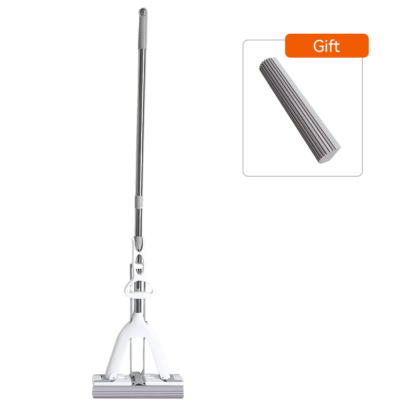 28cm Sponge Mop (with 2 Heads), High Absorbency, No-Hand Wringing