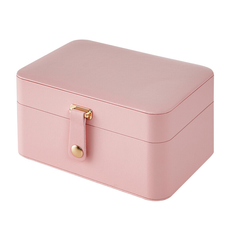 JOYFURNOS Draagbare sieradendoos, reissieradenkoffer, 2-laagse sieradenorganizer, voor grotere accessoires, PU-oppervlak, cadeau, roze