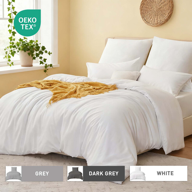 White Duvet Cover Set，200x200cm/50x75cmx2 Soft Double Brushed Bedding Set， with Zip，