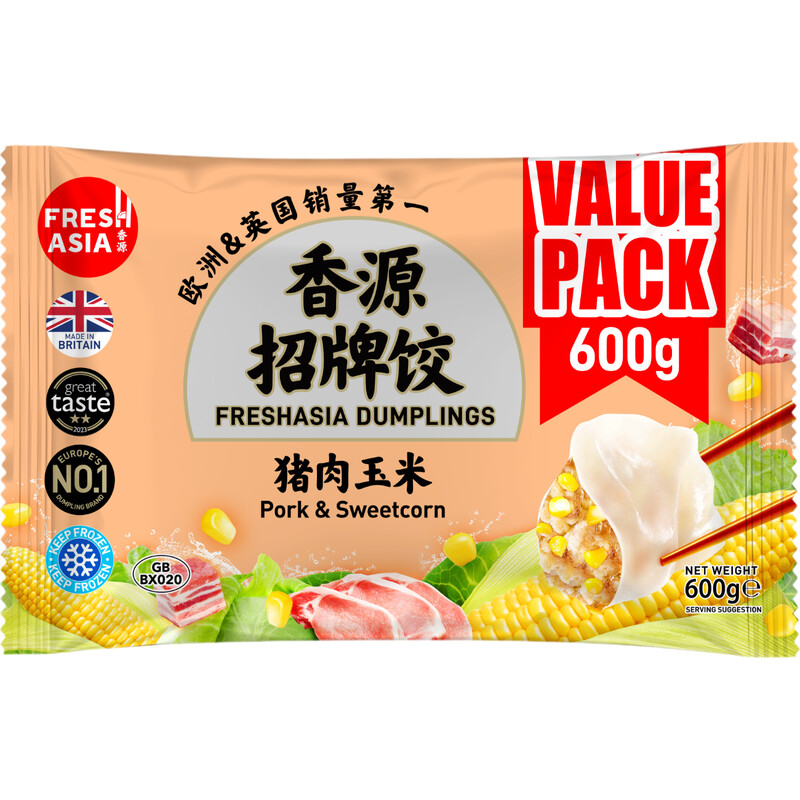 FRESHASIA dumplings met varkensvlees en suikermaïs 600 g【voordeelverpakking】
