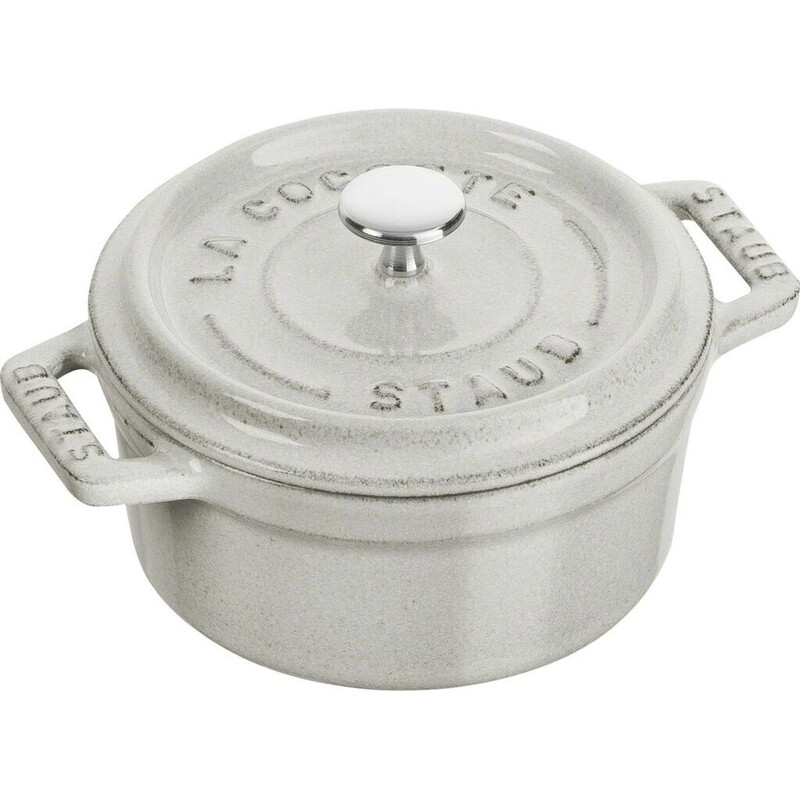 STAUB Mini runde emaillierte Gusseisen-Cocotte, 10 cm, Trüffelweiß, Gusseisen/Wärmeisolierter Griff/Spülmaschinenfest