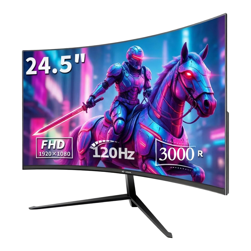 CRUA 24 Zoll Immersiver 3000R Gaming-Monitor | Full HD 1080p, 120 Hz, 99% sRGB – Augenschutz-Blue-Light-Filter, drei Seiten mit schmalem Rand, HDMI/VGA für Home Office/Schlafzimmer/Konsolenspiel (Schwarz)