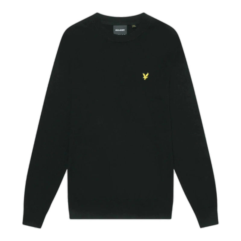 Lyle & Scott Black Cotton Merino Crew Neck Jumper - Jet