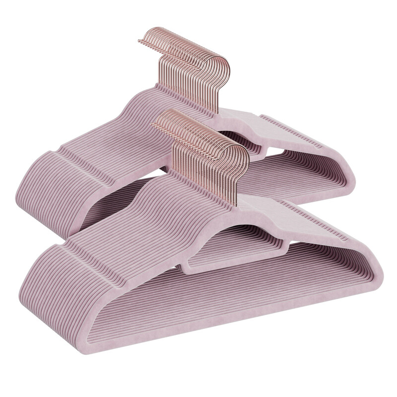 JOYFURNOS Fluwelen Kledinghangers, Set van 50 Stuks met Zwarte Draaibare Haak, Antislip en Ruimtebesparend, voor Jas, Overhemd, Jurk, Broek, Stropdas, Paars