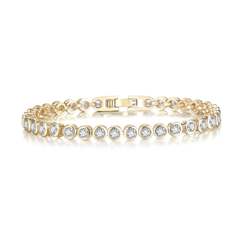 3MM Cubic Zirconia 14K Gold Plated Adjustable Classic Tennis Bracelet