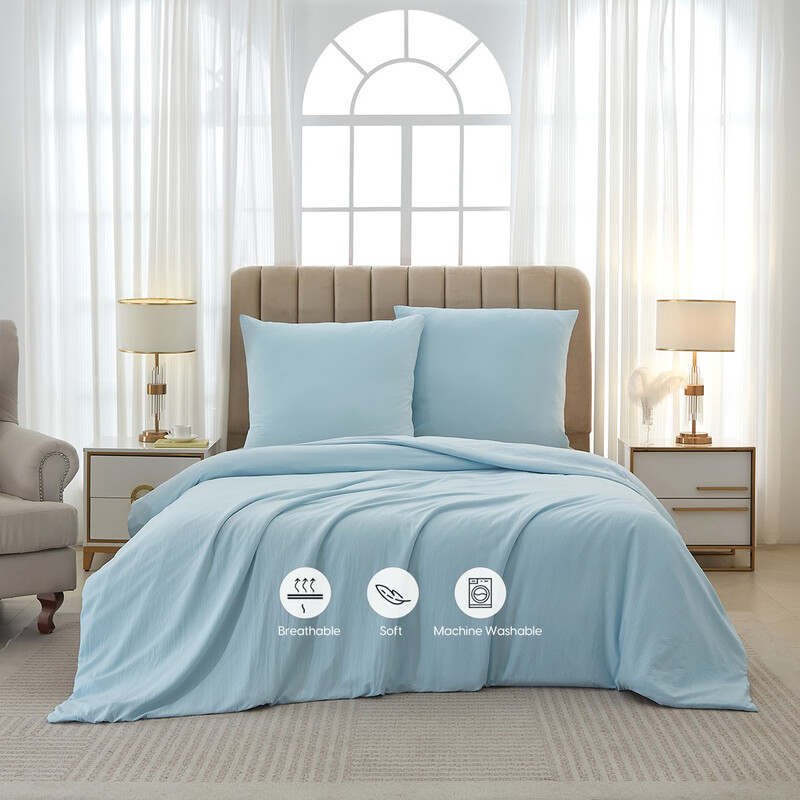 Washed Brushed Duvet Cover Set 200*200cm/50*75cm*2 Lake blue