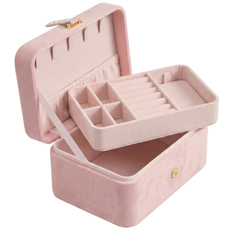 Ochama Portable Jewelry Box, Travel Jewelry Case, 2-Layer Jewelry Organizer, For Larger Accessories, Pu Surface, Gift, Pink