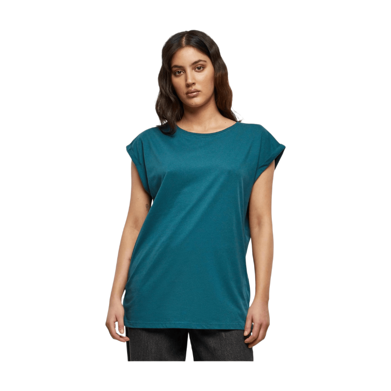 Dames extra lange schouder T-shirt teal S