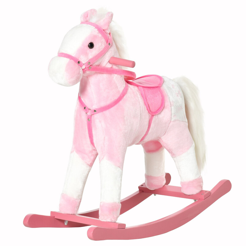 330-004PK HOMCOM Baby Rocking Horse Plush Ride on Animals Rocker with Sound Handle Gr