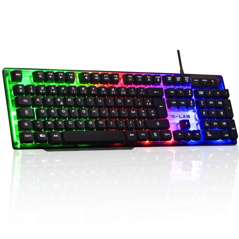 THE G-LAB Keyz Neon Clavier Gaming Membrane Filaire RGB, Taille Complète - AZERTY - Noir