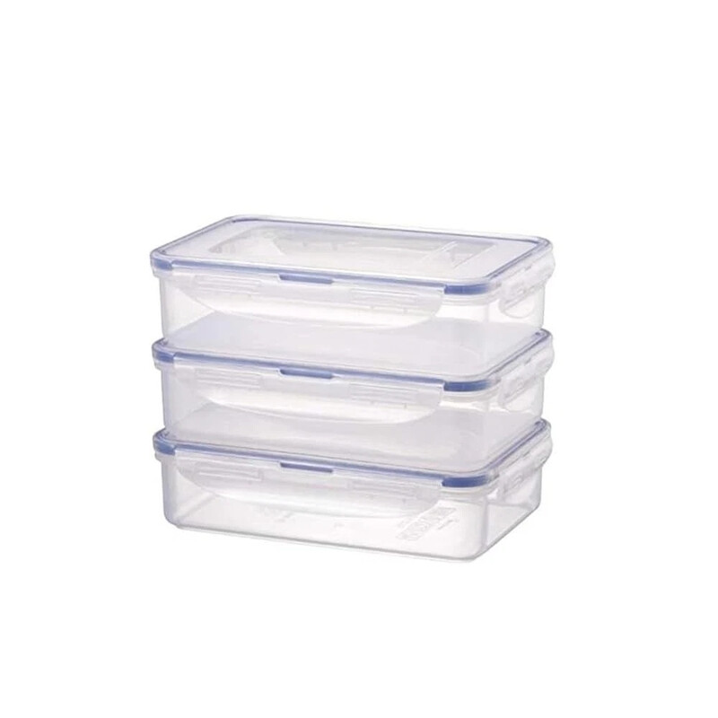 LocknLock Frischhaltedosen-Set (3er-Pack), je 800 ml, transparente/blau & weiße Deckel, stapelbar/dicht schließend/Kunststoff/mikrowellengeeignet/geeignet für Gefrierschrank/spülmaschinenfest