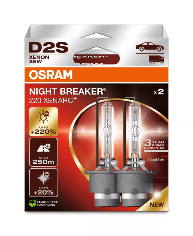 OSRAM XENARC NIGHT BREAKER 220, D2S, +220% meer licht, Xenon koplamp, 66240XN2-2HB, 2 lampen