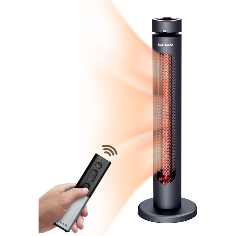 Komodo Infrarot-Heizung: Elektro Terrassenheizung Fuji 2000W mit Fernbedienung, Oszillation, 8 Einstellungen und LED-Display in Schwarz