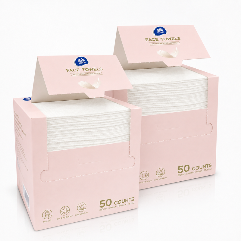 Vinda wegwerp gezichtsreinigingsdoekjes XL 100 stuks (2 pakken van 50), gezichtsdoekjes voor huidverzorging, dikke pluisvrije ultrazachte droge doekjes voor het verwijderen van make-up, reinigen, reizen