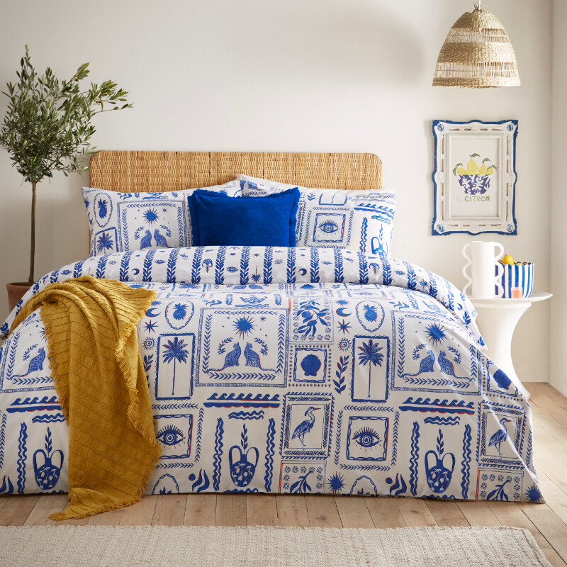 Duvet Cover Set Frieze Blue/White Single
