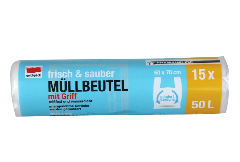 quickpack Müllbeutel 50 L Premiumline mit Griff transp. Reissfest 15 St