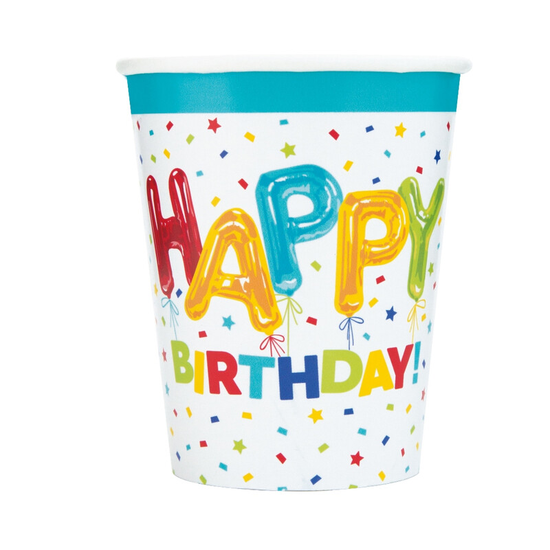 Unique Paper Cups, Balloon Birthday, 266ml, 8 pack