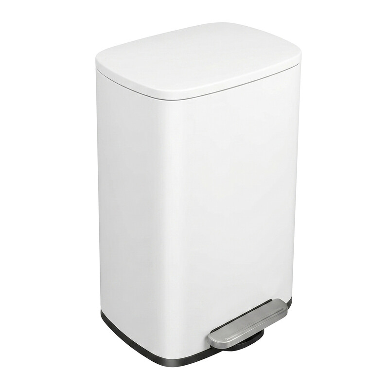 Ochama 50 L Kitchen Bin, Rubbish Bin, Steel Trash Bin, Soft Close, Step-On Pedal, Removable Inner Bucket, White