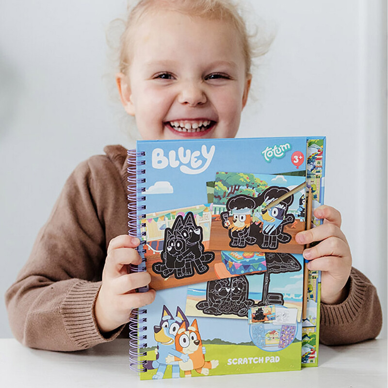 Black Totum Bluey Scratchbook Activity Set， With Scratch Cards， Stencil & Stickers