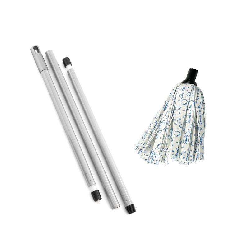 Addis Cloth Mop with 3 pc Handle - Blue/White/Grey