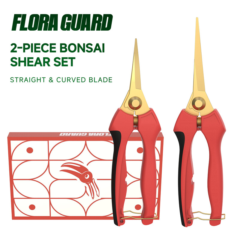 FLORA GUARD 2er-Set Bonsai-Scheren, scharfe Edelstahl-Gartenscheren mit Mikrospitze, gerader und gebogener Klinge, Geschenkbox, zum Formen und Trimmen von Pflanzen