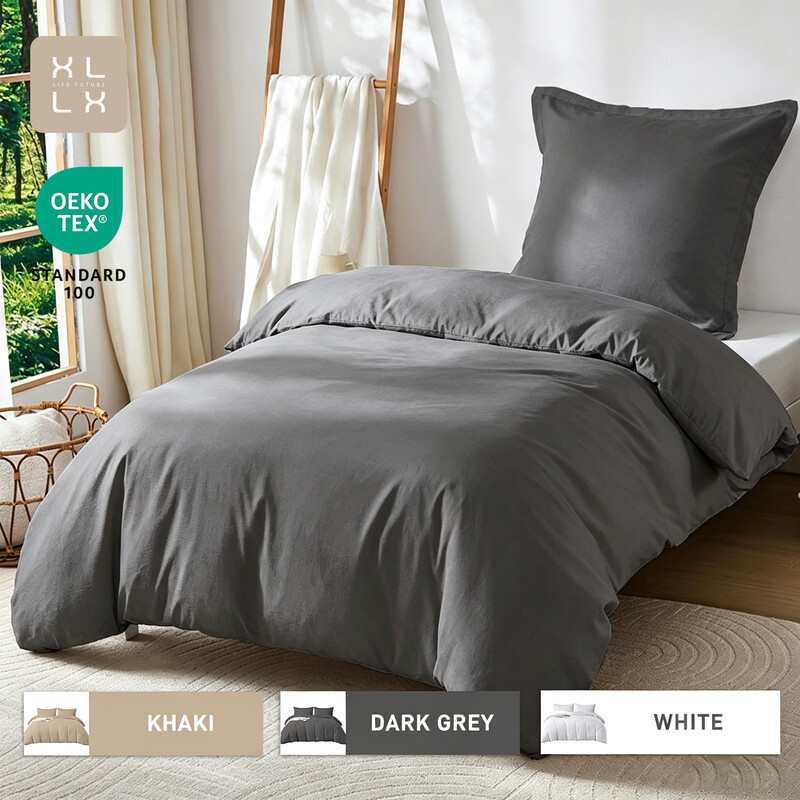 XLLX Dark Gray Bedding Duvet Cover Set, 135x200cm/50x75cmx1 Breathable Durable Soft Comfy, with Zip, 2 Pieces, Includes 1 Duvet Cover & 2 Pillowcases, NO Comforter