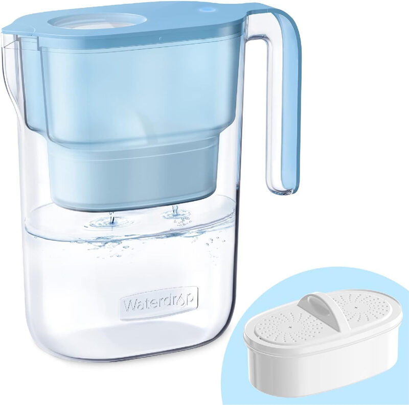 waterdrop Elfin Kühlschrank-Wasserfilter-Kanne mit 1 x 90-Tage-Filterkartusche, reduziert Fluorid, Chlor und mehr, 2,5 L, NSF-zertifiziert, BPA-frei, Blau