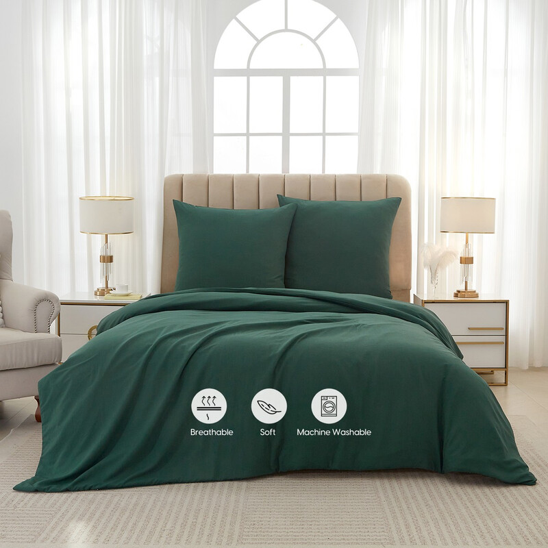 MeeAllHome gewassen en geborstelde dekbedovertrekset 135 x 200 cm / 80 x 80 cm x 1 donkergroen