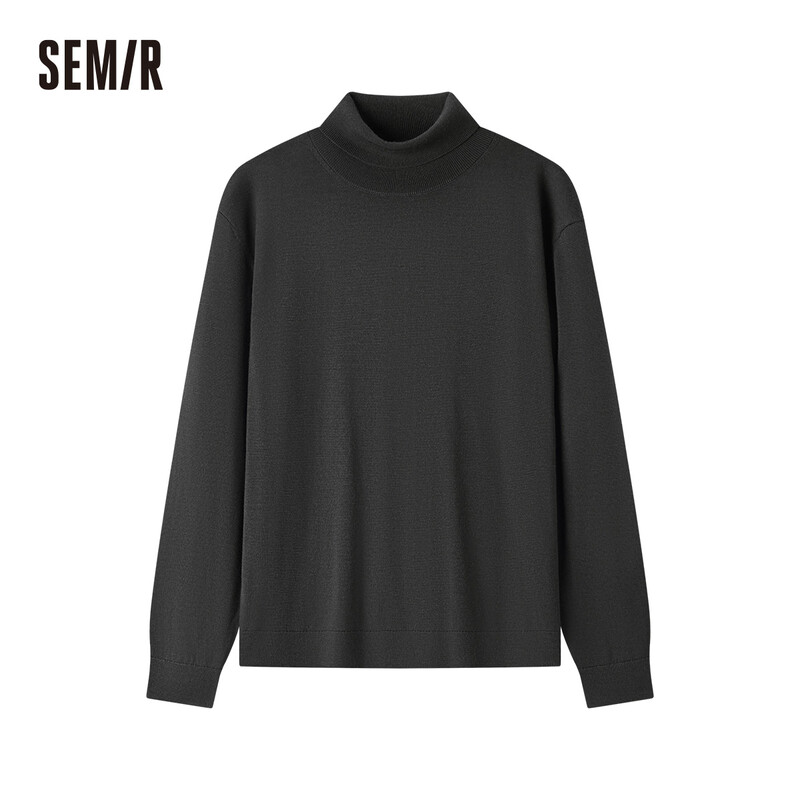 SEMIR Heren Gebreide Trui met Hoge Hals Warm en Slank Passend Universele Basis Donkergrijs M