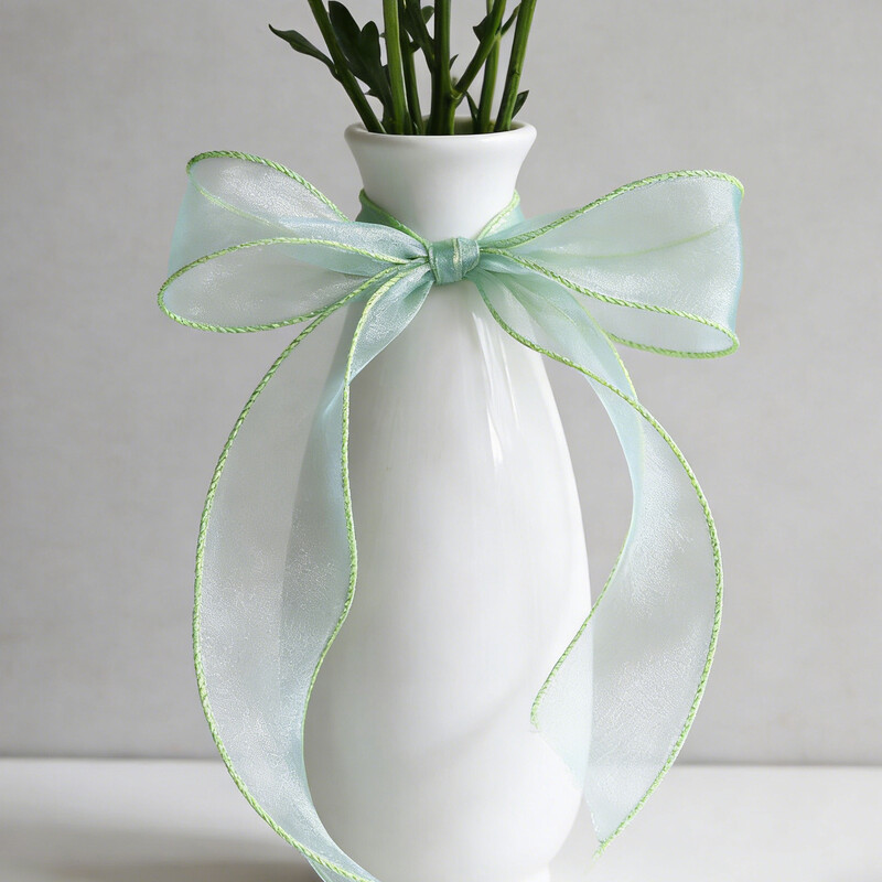 2-piece Princess Snow Tulle Fishtail Ribbon Set [Seaweed Green] 2.5cm x 18m Bow-Tie W