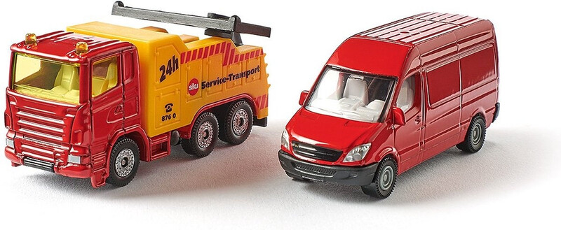 Siku caravan speelgoedvoertuig met sleepwagen - rood/geel, 17,8 cm
