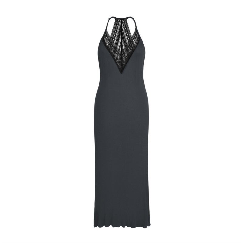 lace v-neck dark grey suspender dress M