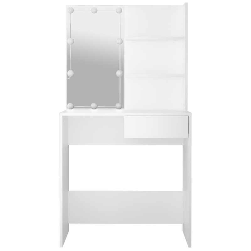 vidaXL Coiffeuse avec éclairage LED - Blanc, 745 x 40 x 141 cm