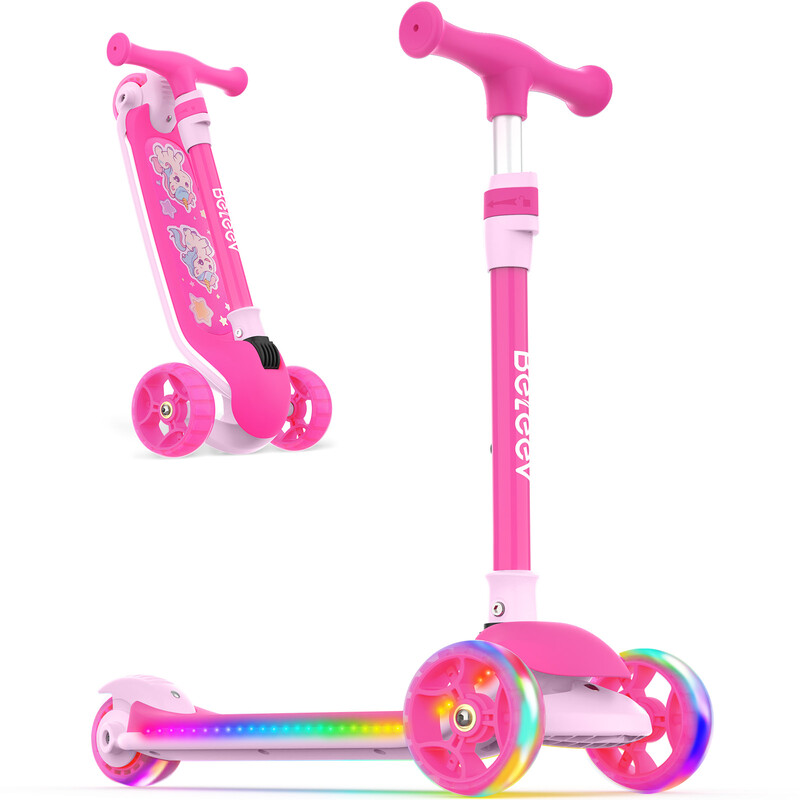 BELEEV tricycle-step voor kinderen - model A9, opvouwbaar, met verlichting - roze