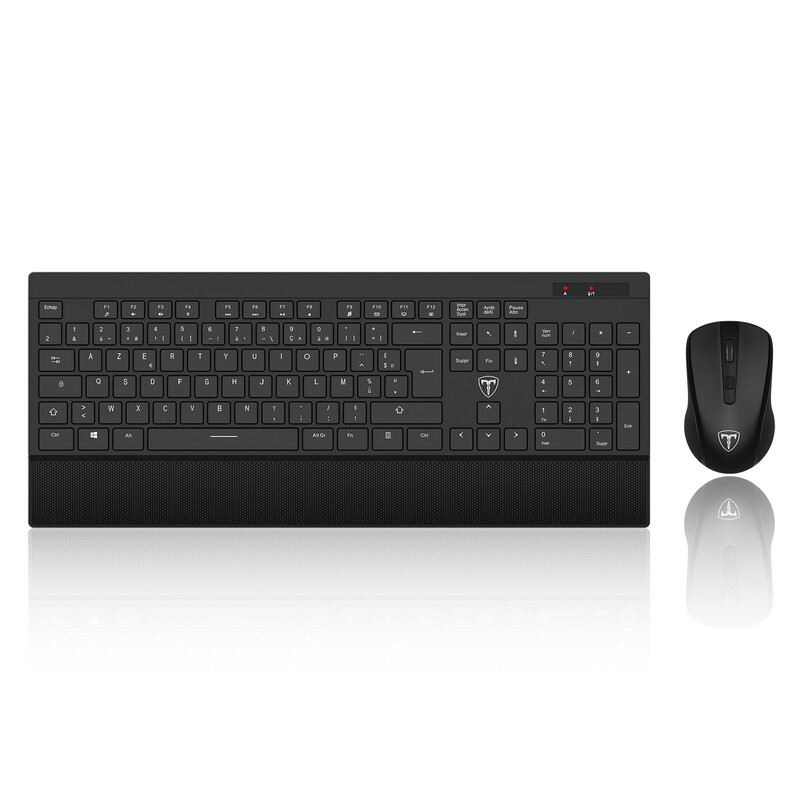 ET Ensemble Clavier et Souris sans Fil AZERTY, Combo Clavier Silencieux 2,4 GHz Ergonomique de Bureau, Kit Clavier Taille Réelle et Souris Ultra Silencieuse pour Ordinateur Portable, PC, Mac, Windows