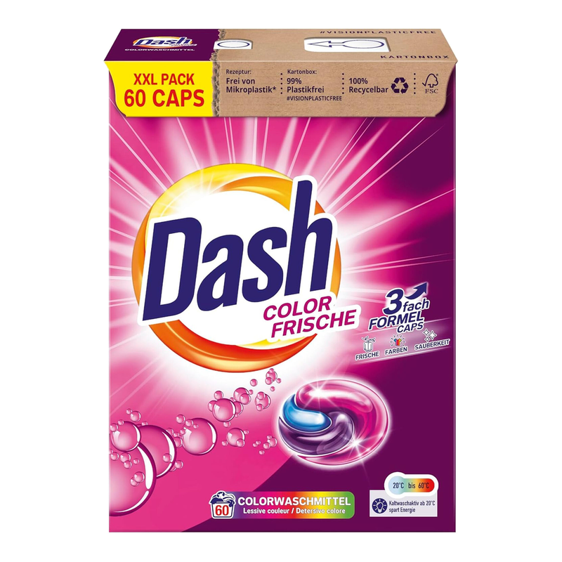 Dash® Color Frische 3 in 1 Waschmittel-Caps XXL-Sparpack, Kapsel I 60 Waschladungen I Für bunte Wäsche I 3 in 1 Formel für Frische, Reinheit und Sauberkeit | 1,49 kg
