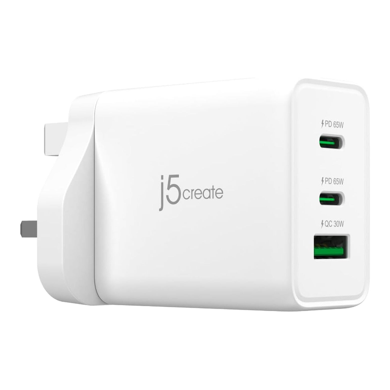 j5create 65W GaN USB-C 3-Port Charger, Compact and Compatible with MacBook Pro/Air, iPhone 16/15, iPad Pro/Air, Galaxy S24/S23, Steam Deck, Switch (JUP3365F)