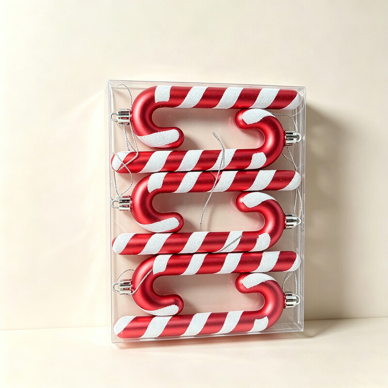 Ju7cer 6-delige kerstboomhangers van rotan, geschikt voor het decoreren van kerstbomen, bruikbaar voor bruiloften, Pasen, verjaardagen, feestdagen, Kerstmis en huisdecoratie, rood + wit
