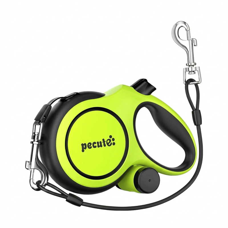 Pecute Instant-Control-Serie 8 m Einziehleine für Hunde, mit Stahlseil und Kotbeutelhalter - Grün