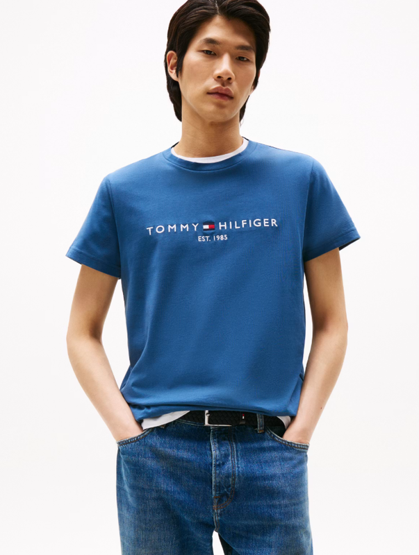 Tommy Hilfiger Msw Logo Embroidery Slim T-Shirt - Aegean Sea