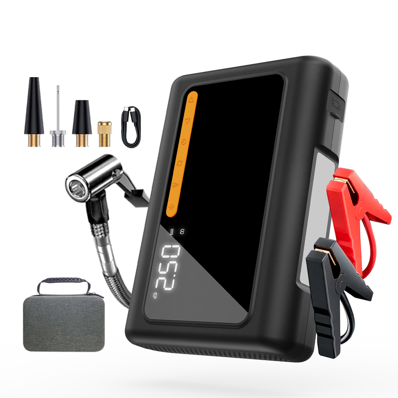 [Sommerangebote - mit Next-Day-Lieferung] GOKKCL GK01 Natriumionen-Starthilfe-Akku mit 17500 mAh Kapazität, 4-in-1-Notfall-Starthilfe-Set mit 25-Zylinder-Super-Luftpumpe (150 PSI Reifenfüller), PD60W Schnelllade-Powerbank, eine Ladung hält 5 Jahre Standby