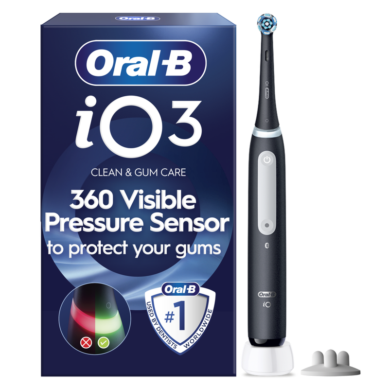 Oral-B iO3 Brosse à Dents Électrique Black - Protection des gencives avec Capteur de Pression Intelligent et Lumineux, 3 Modes dont "Douceur"