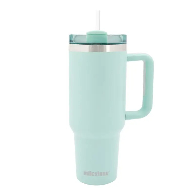 Travel Mug 40oz Tumbler with Straw, Handle & Lid/Large Capacity Insulated Stainless S