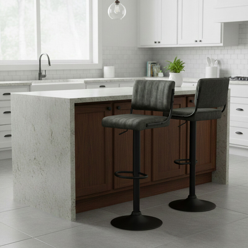 Bar Stools Paris Faux Distressed Leather Adjustable Height Olive 2pcs