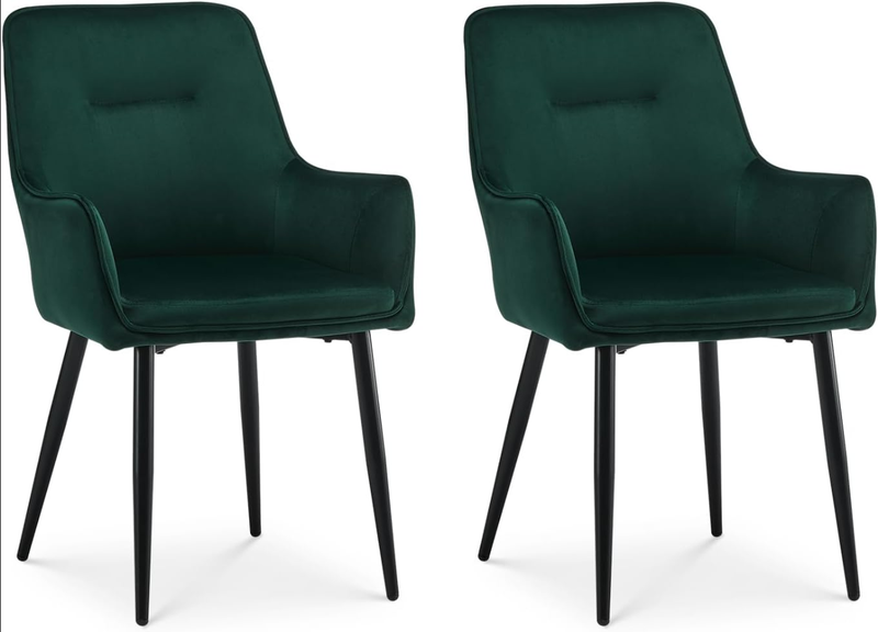 CLIPOP Dining Chairs Set of 2 Velvet Armchairs Kitchen Chairs with Backrest and Metal Legs Occasional Padded Leisure Accent Chairs for Dining Living Room 0430 velvet green 43.5*51.5*87.5cm