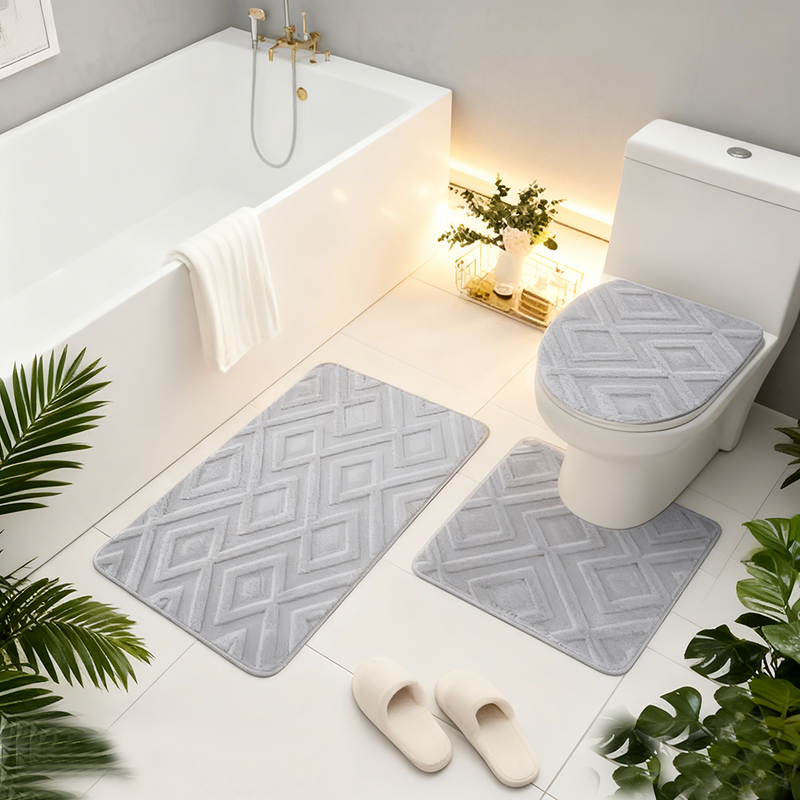 Bathroom Rugs and Mats 3 pcs Non-Slip Bathroom Mats Soft Washable Bath Mats for Bathroom Floor Mats Carpet Water Absorbent Shower Rug with U-Shaped Contour Rug Toilet Lid Cover, Grey